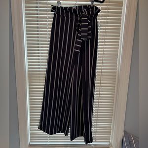 Blue Flowy Paper Bag Pants